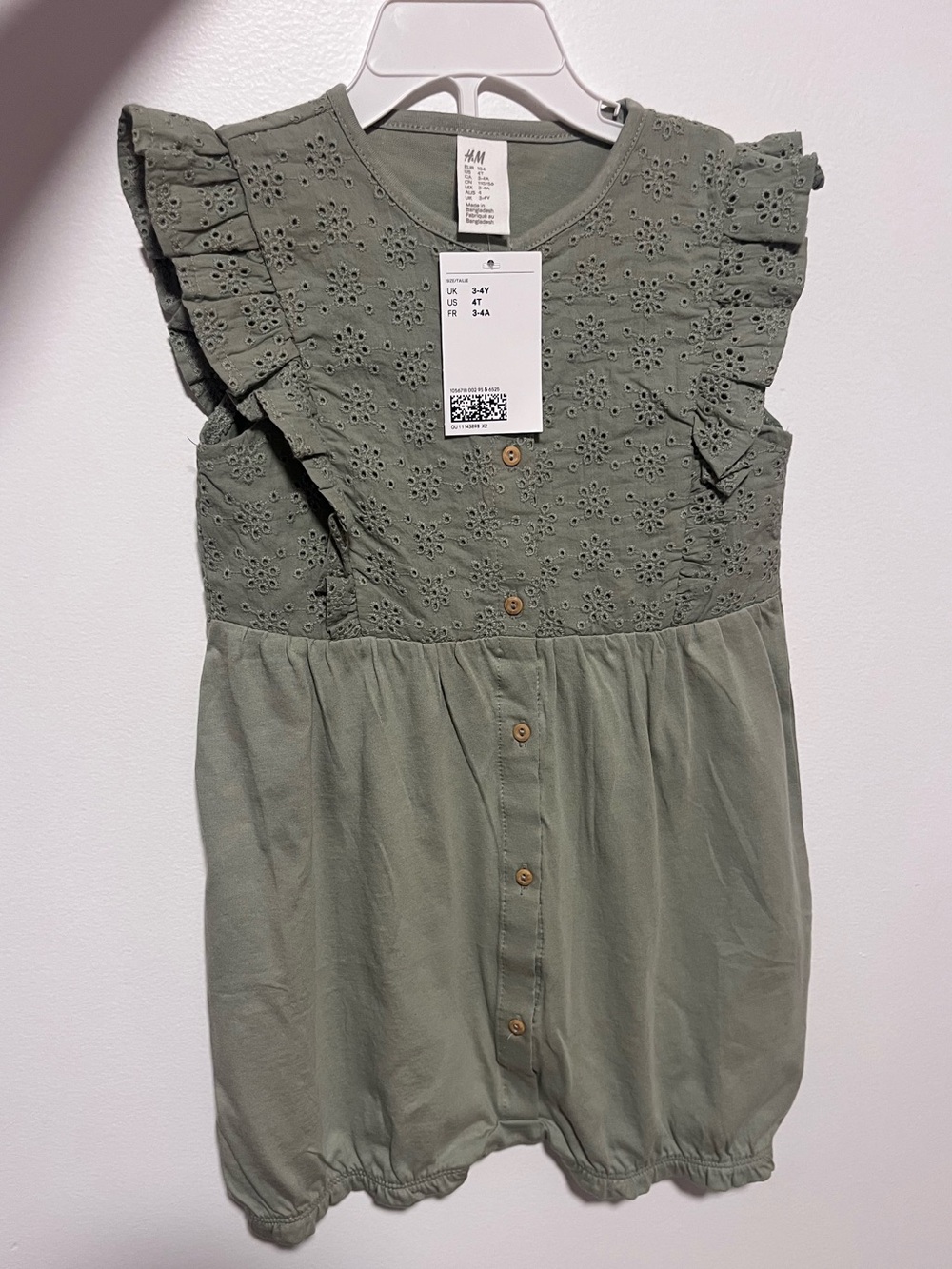 H&M Sage Green Eyelet Ruffle Romper Jumpsuit 4T NWT Boho Cottagecore Summer Fall